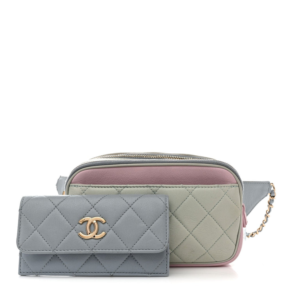 Goatskin Quilted Waist Bag Green Blue Pink
