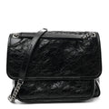 Crinkled Calfskin Matelasse Monogram Medium Niki Chain Satchel Black