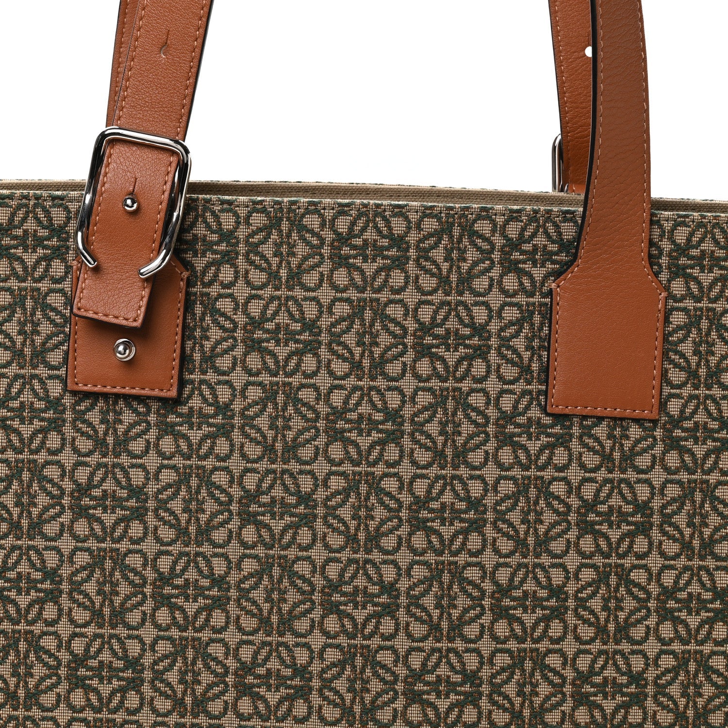 Jacquard Anagram Calfskin Buckle Tote Green