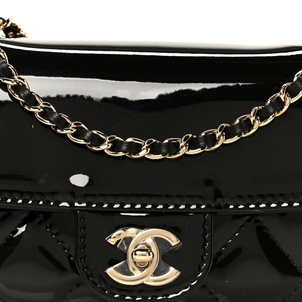 Patent Calfskin Quilted Mini Flap Black