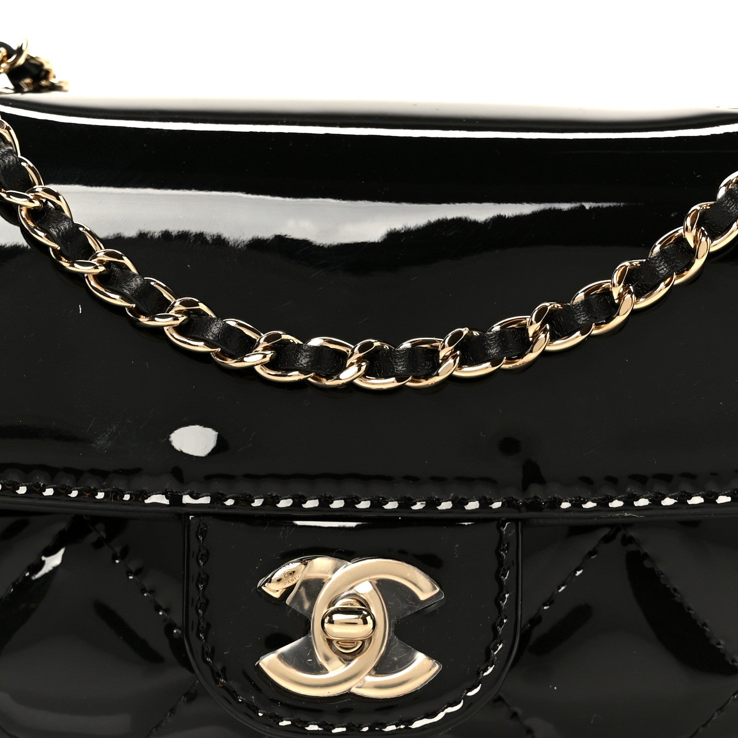 Patent Calfskin Quilted Mini Flap Black