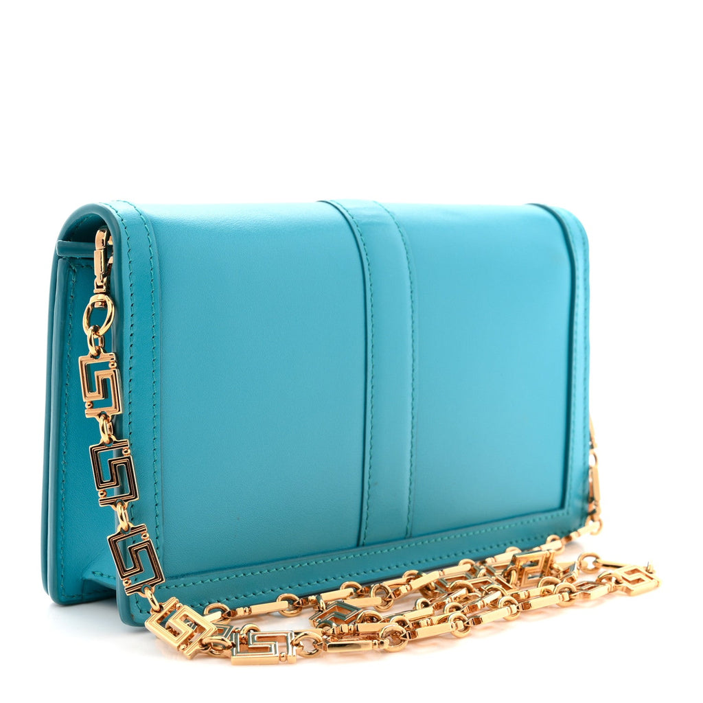 Calfskin Greca Goddess Wallet On Chain Blue