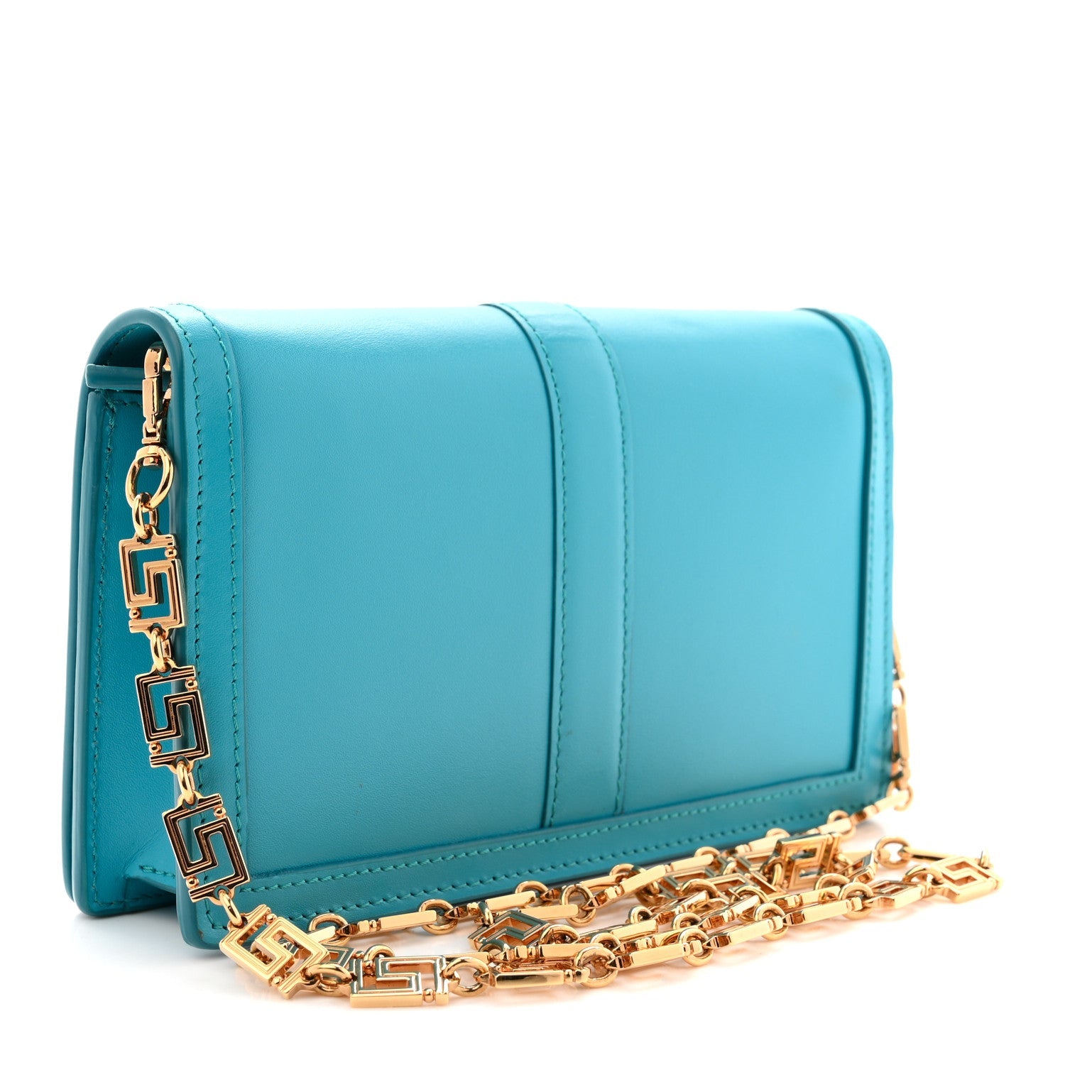 Calfskin Greca Goddess Wallet On Chain Blue