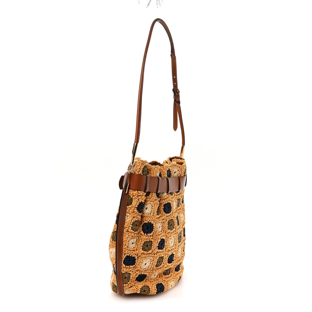 Straw Floral Belt Shoulder Bag Multicolor Tan