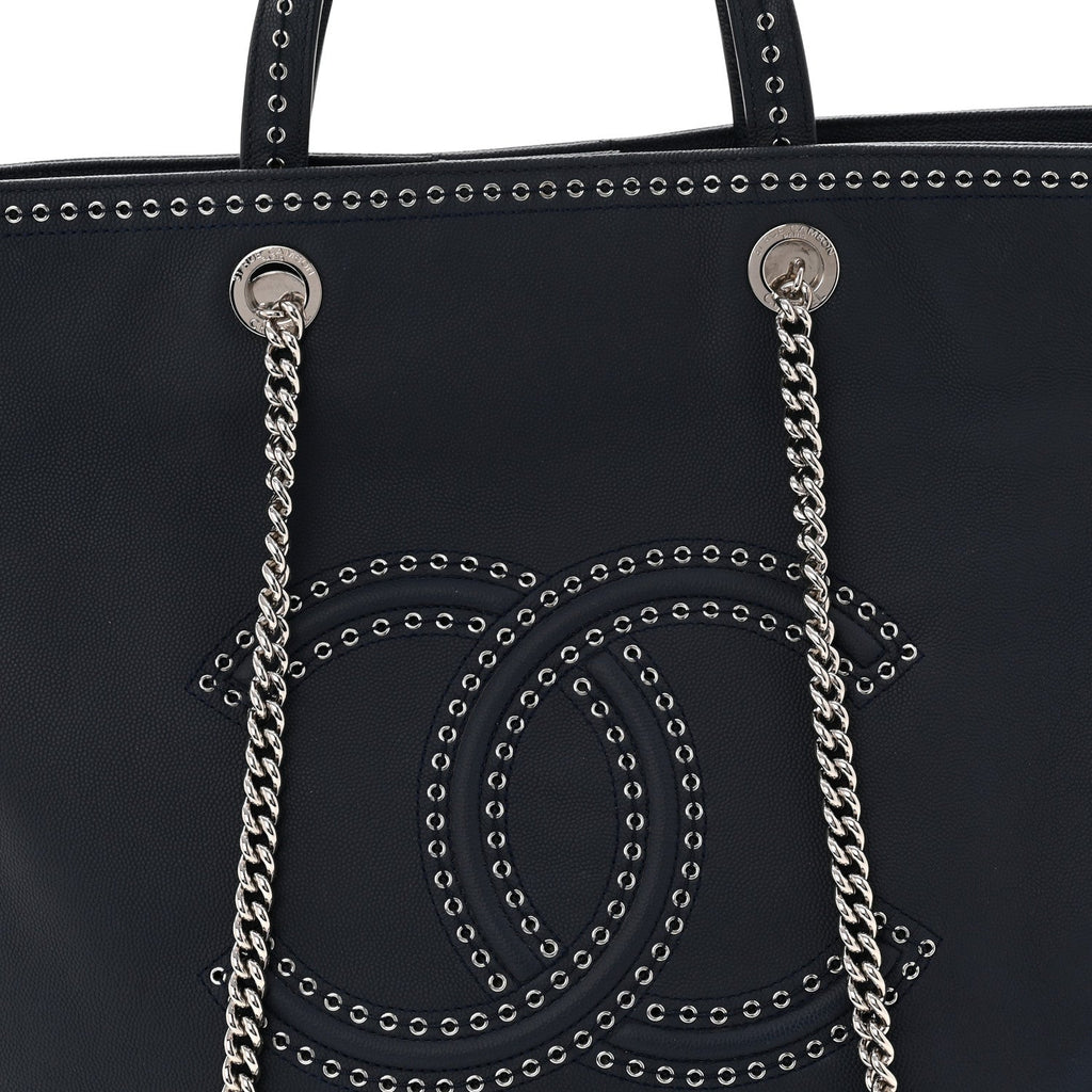 Calfskin Large Coco Eyelets Shopping Tote Navy