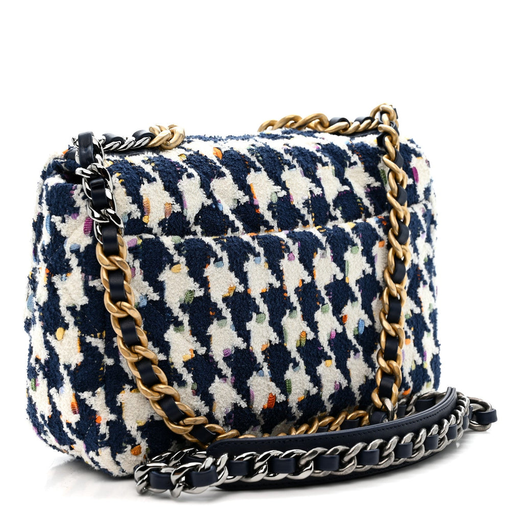 Tweed Quilted Medium Chanel 19 Flap Ecru Navy Blue Multicolor