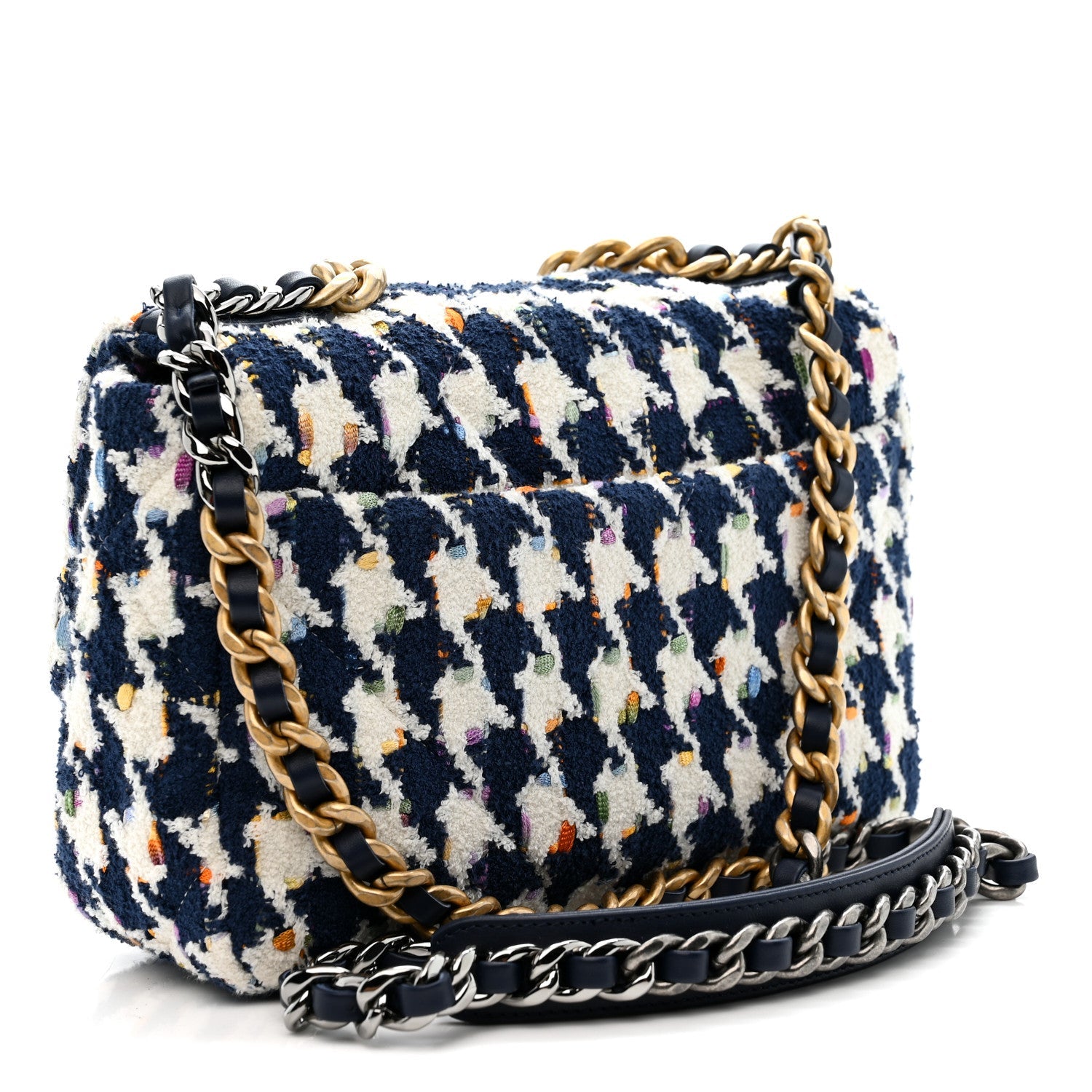 Tweed Quilted Medium Chanel 19 Flap Ecru Navy Blue Multicolor