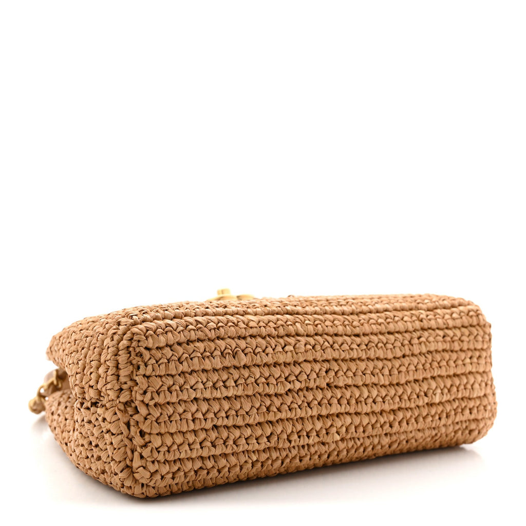 Braided Raffia Nano Kelly Flap Bag Dark Beige
