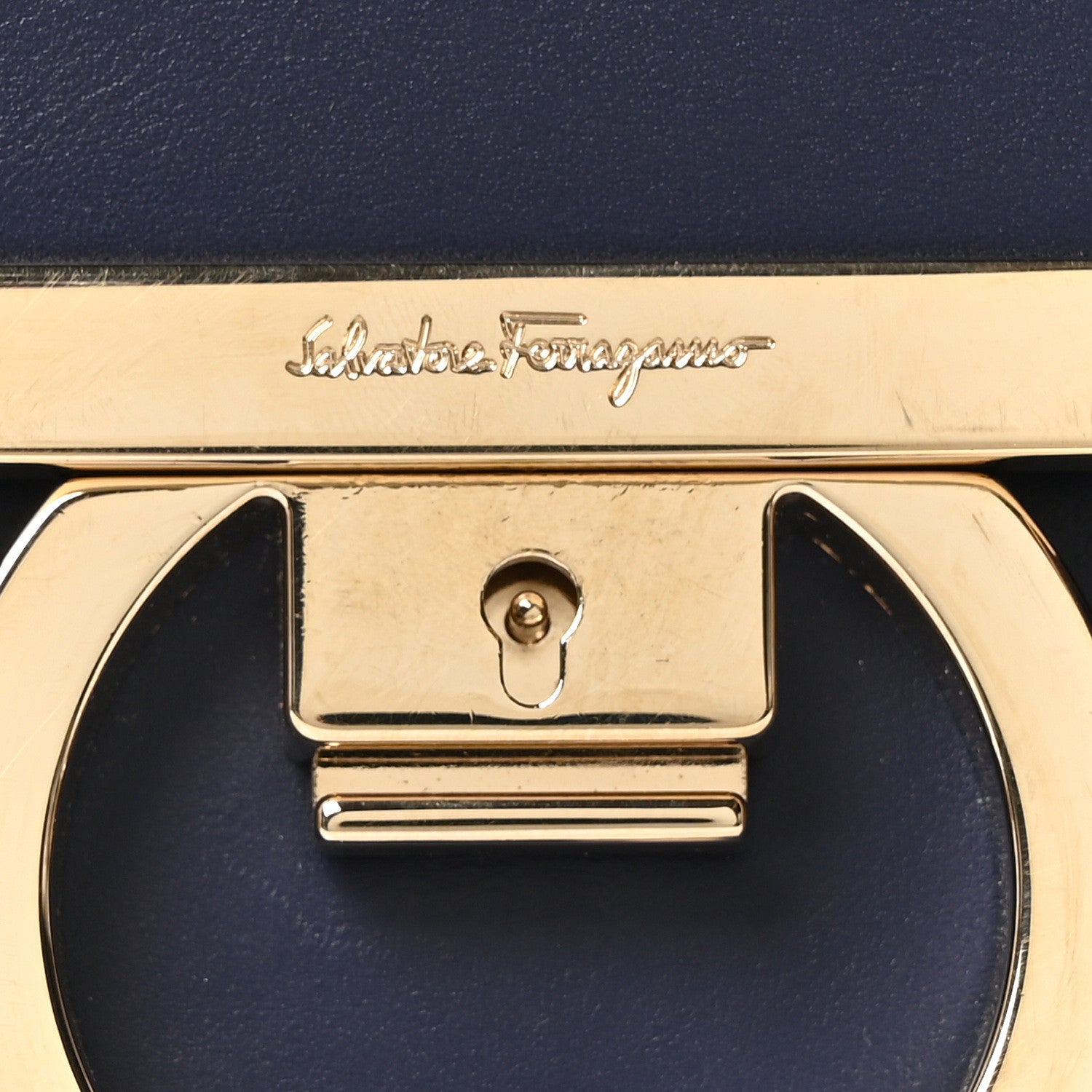 Calfskin Gancini Lock Flap Crossbody Navy