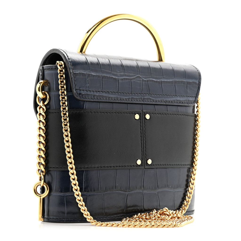 Calfskin Crocodile Embossed Small Aby Lock Full Blue