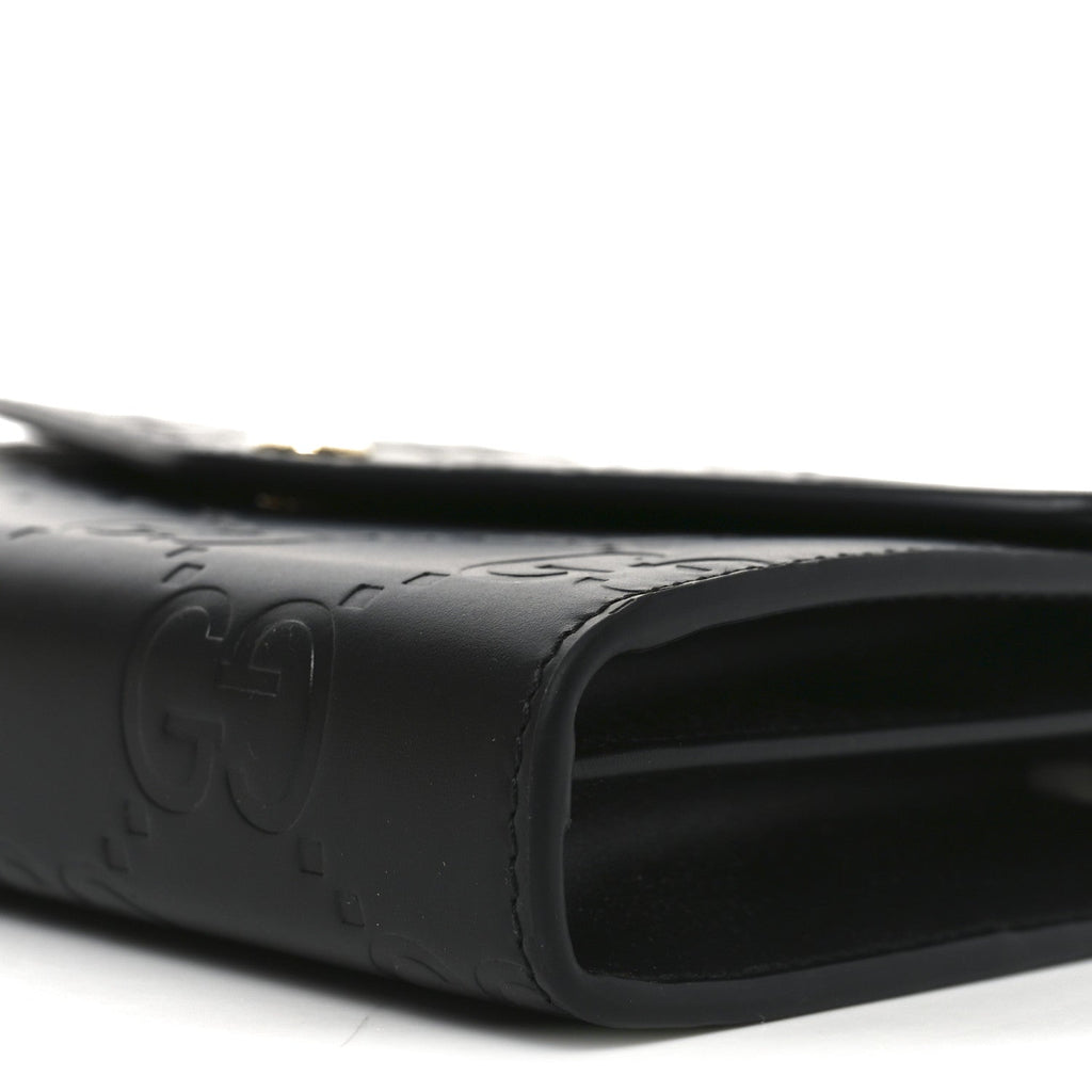 Calfskin GG Debossed Chain Wallet Black