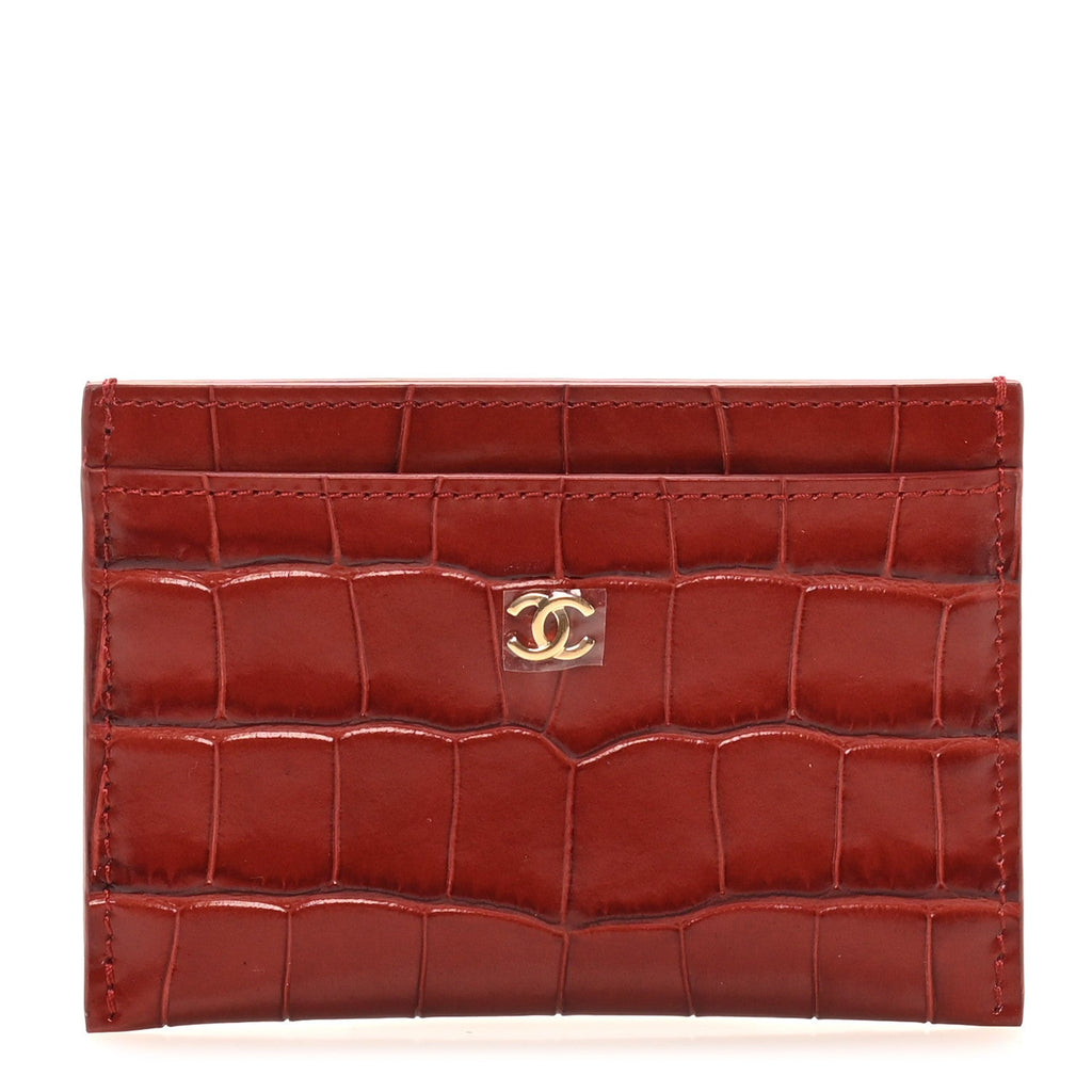 Calfskin Crocodile Embossed Crococo  Holder Burgundy