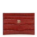 Calfskin Crocodile Embossed Crococo  Holder Burgundy