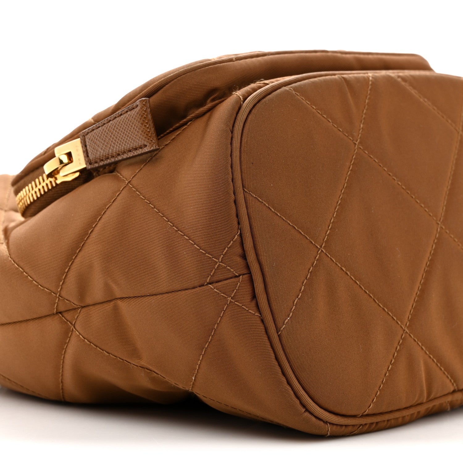 Re-Nylon Saffiano Stitched Re-Edition 1995 Chaine Drawstring Bucket Bag Brandy