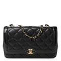 Lambskin Patent Calfskin Quilted Small Flap Bag Black