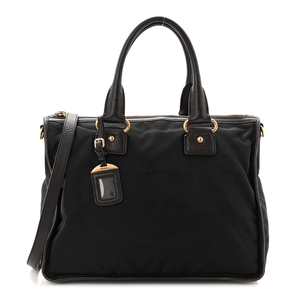Tessuto Nylon Double Zip Logo Tote Black