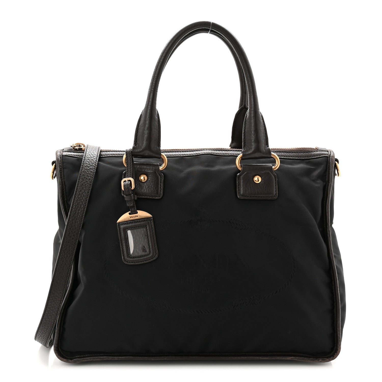 Tessuto Nylon Double Zip Logo Tote Black