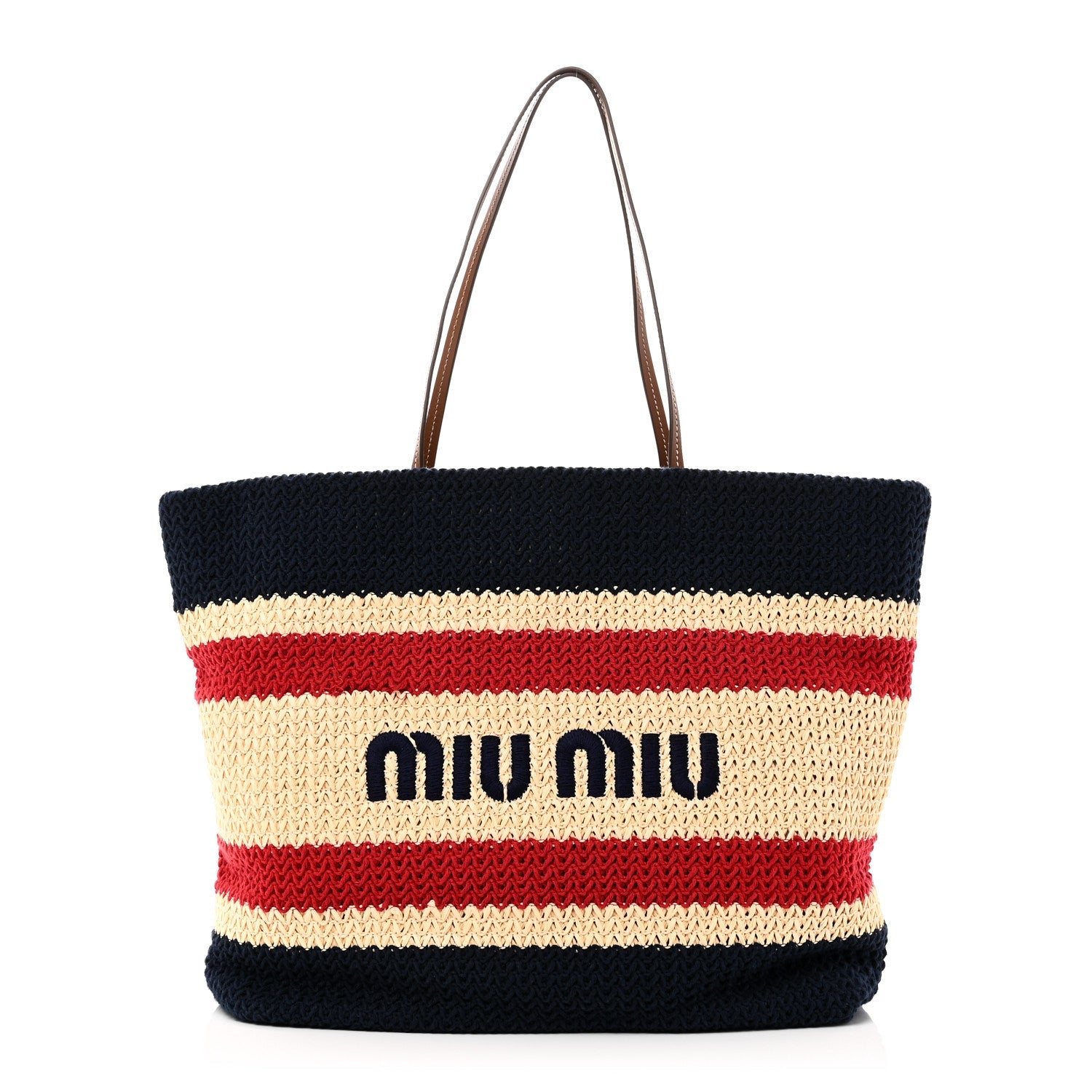 Raffia Crochet Stripe Tote Natural Blue