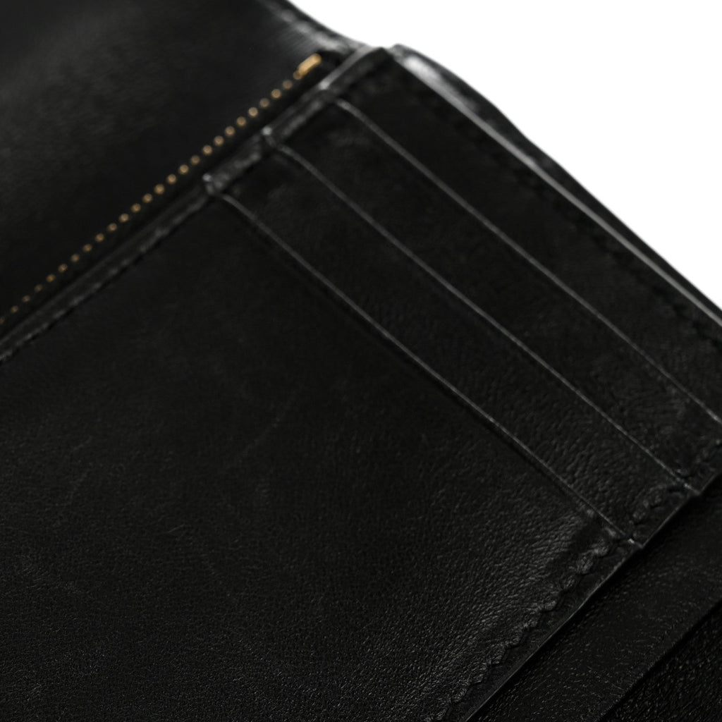 Lambskin Matelasse Chevron Monogram Compact Tri Fold Wallet Black