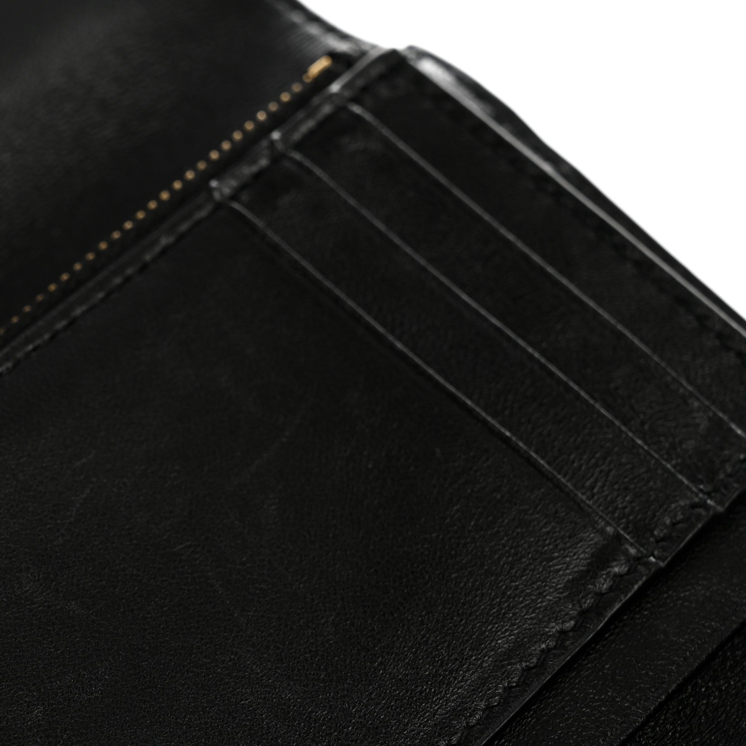 Lambskin Matelasse Chevron Monogram Compact Tri Fold Wallet Black