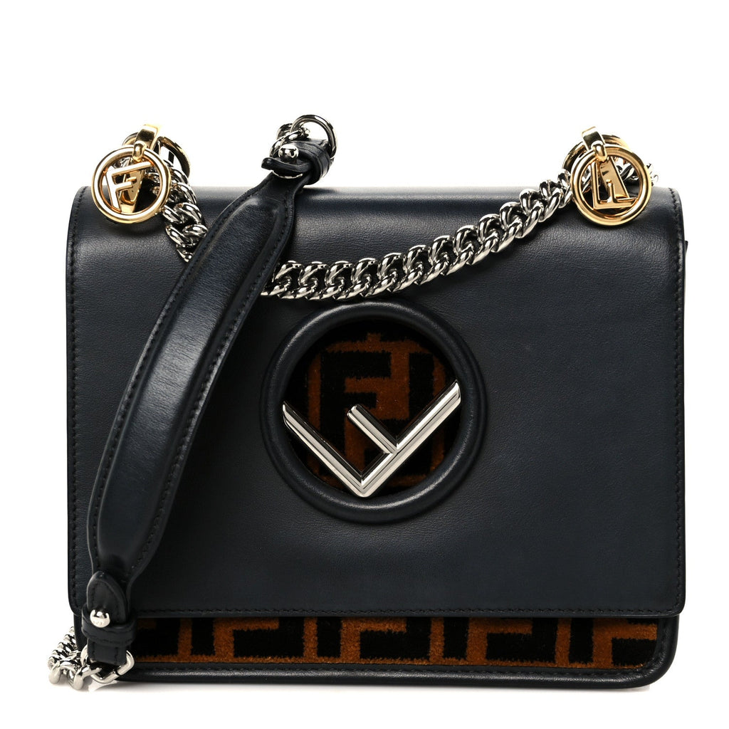 Vitello Century Velvet F is Fendi FF Small Kan I Shoulder Bag Black Tobacco