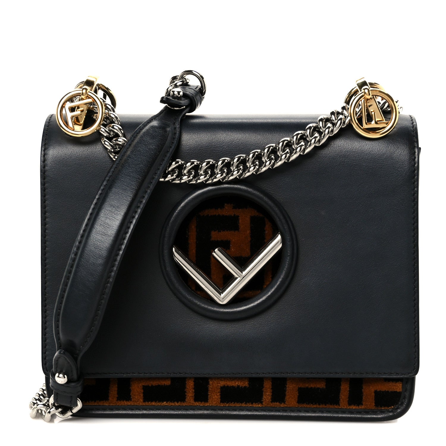 Vitello Century Velvet F is Fendi FF Small Kan I Shoulder Bag Black Tobacco