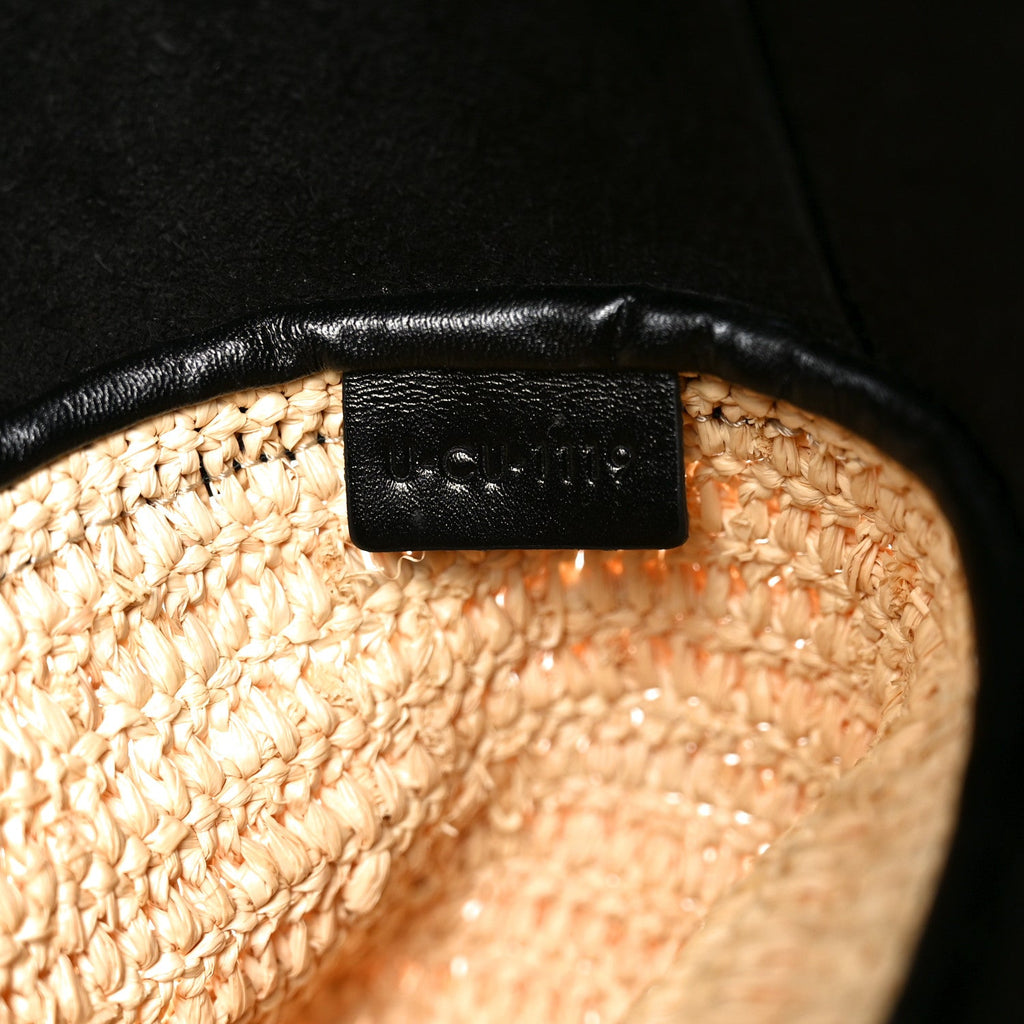 Raffia Calfskin Basket Bag Natural Black