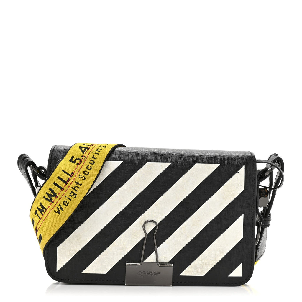 Saffiano Striped Mini Diag Binder Clip Bag Black White Yellow
