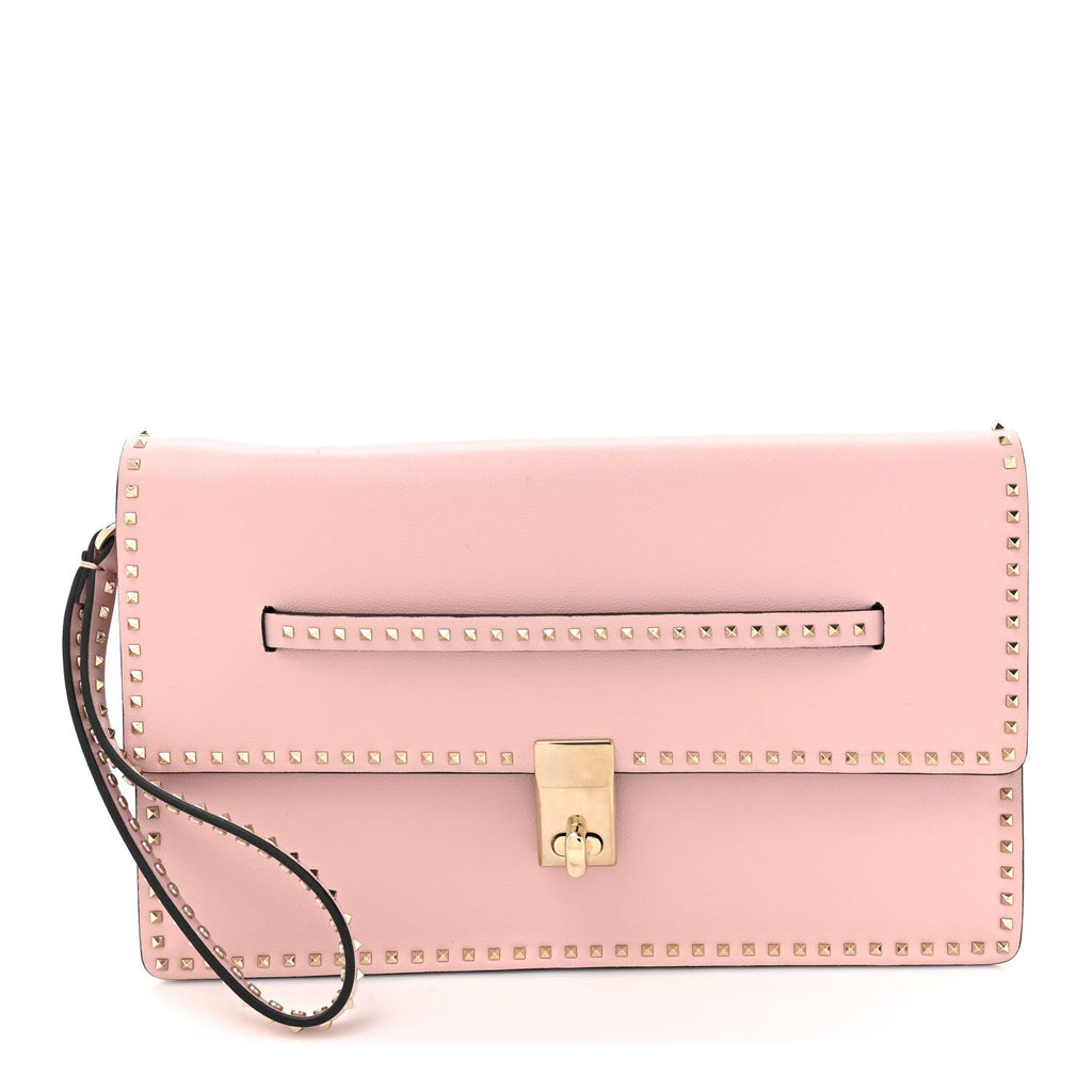 Nappa Micro Rockstud Wristlet Clutch Water Rose