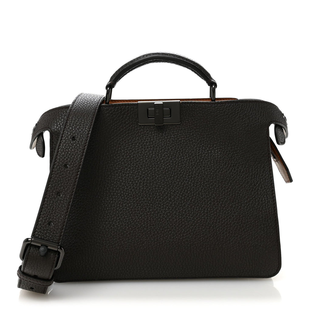 Cuoio Romano Vitello Cover Glazed Fabric Bi-Color FF 1974 Mini Peekaboo I SEE U Satchel Brown