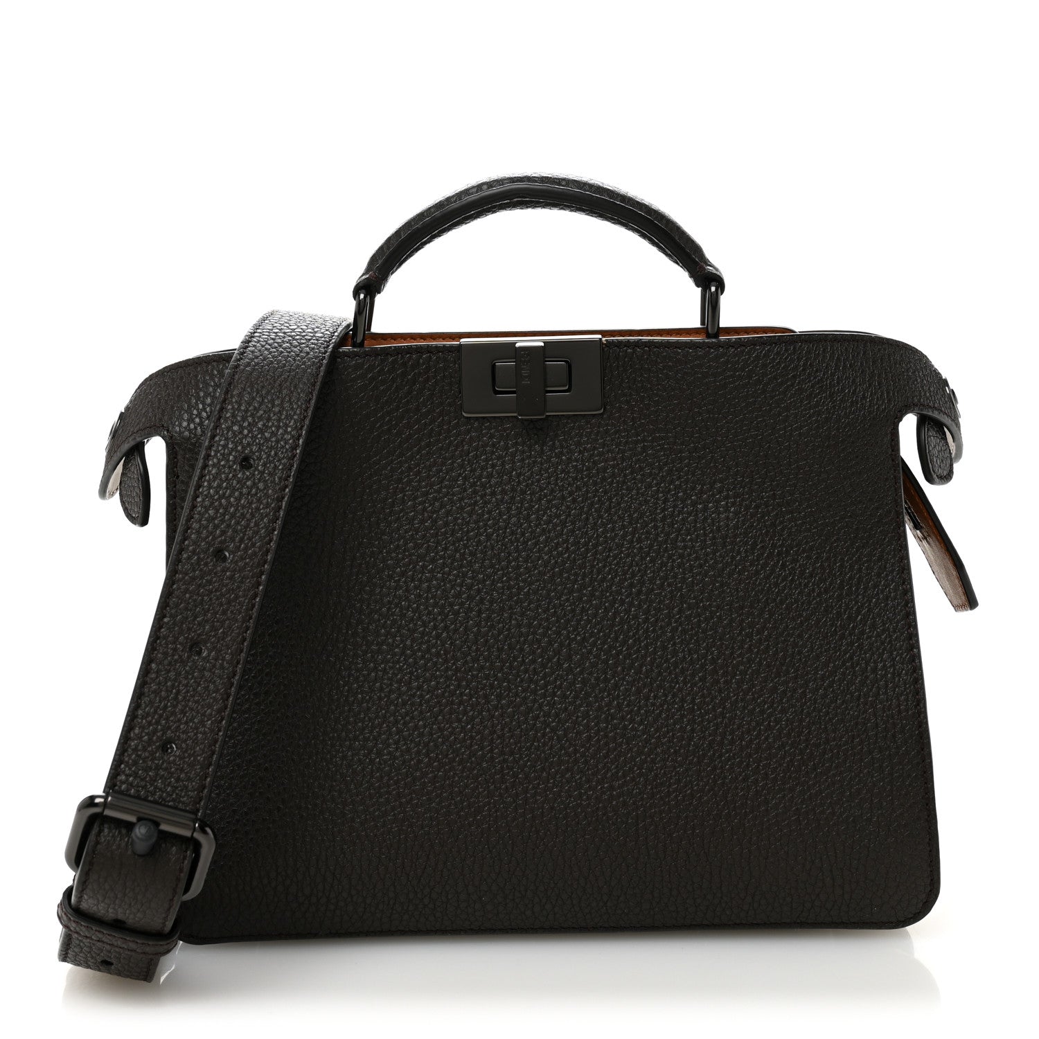 Cuoio Romano Vitello Cover Glazed Fabric Bi-Color FF 1974 Mini Peekaboo I SEE U Satchel Brown