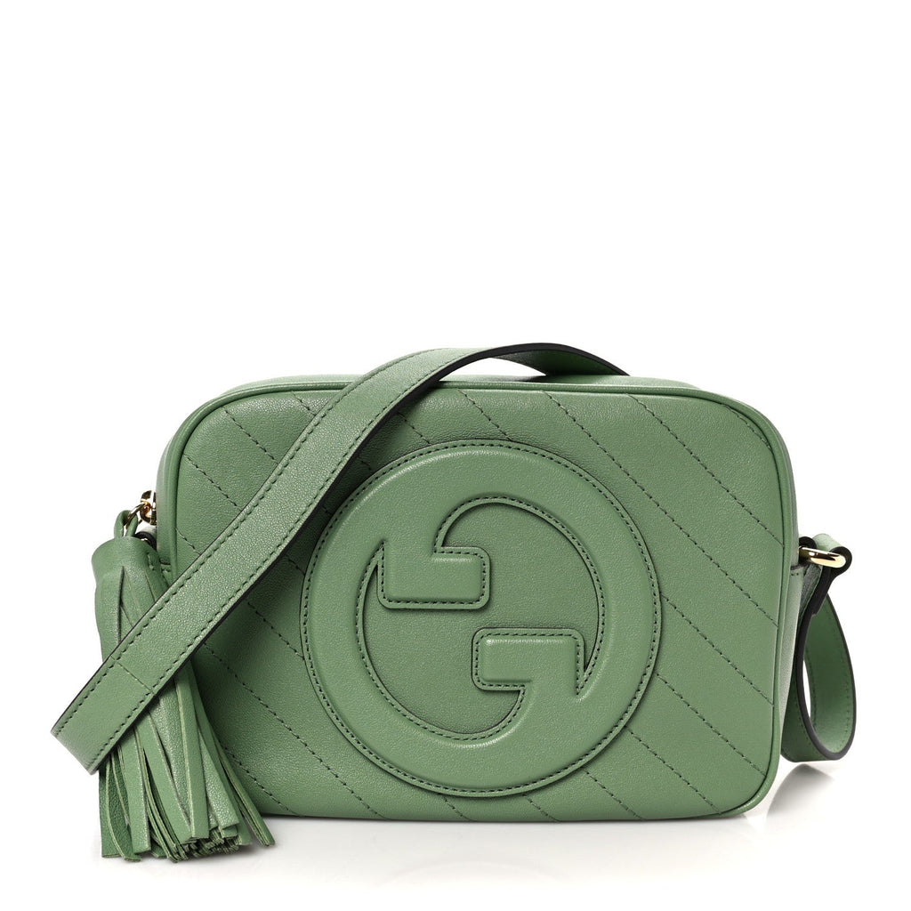 Sakai Be Green Calfskin Diagonal Stitched Small Blondie Shoulder Bag Green Soil Grass