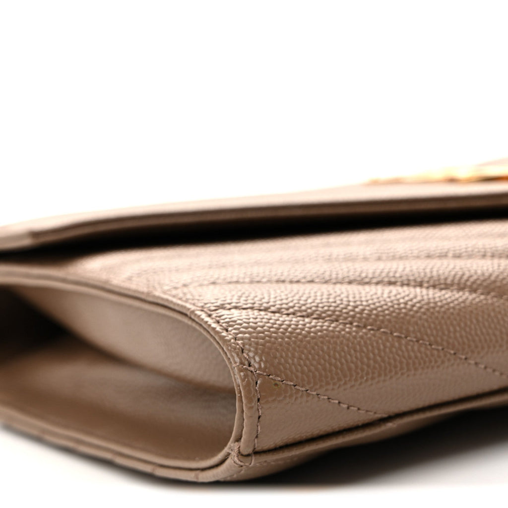 Grain De Poudre Matelasse Chevron Monogram Cassandre Flap Pouch Taupe