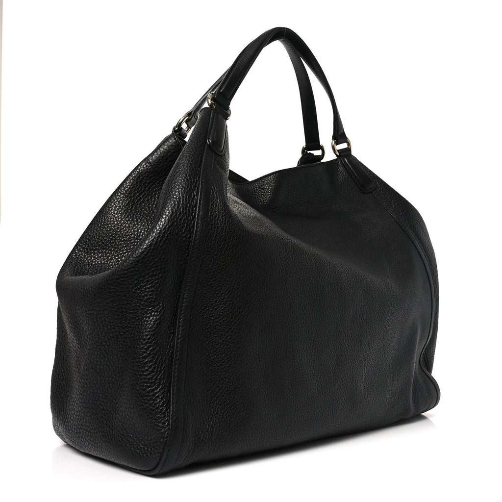 Pebbled Calfskin Large Soho Shoulder Bag Black