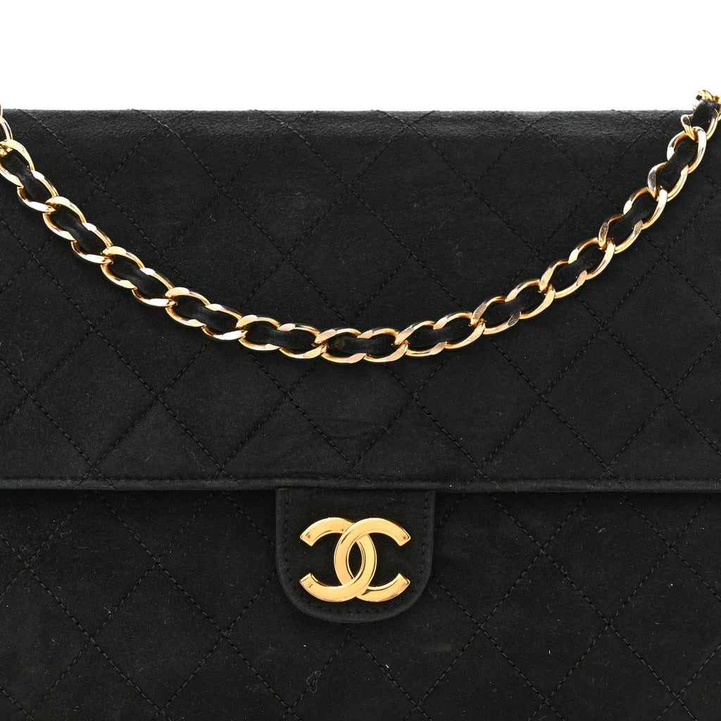 Suede Quilted Medium Single Flap Black