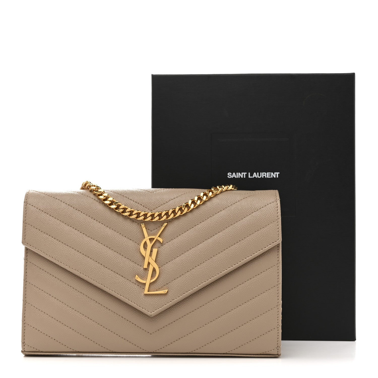 Grain De Poudre Matelasse Chevron Monogram Chain Wallet Dark Beige