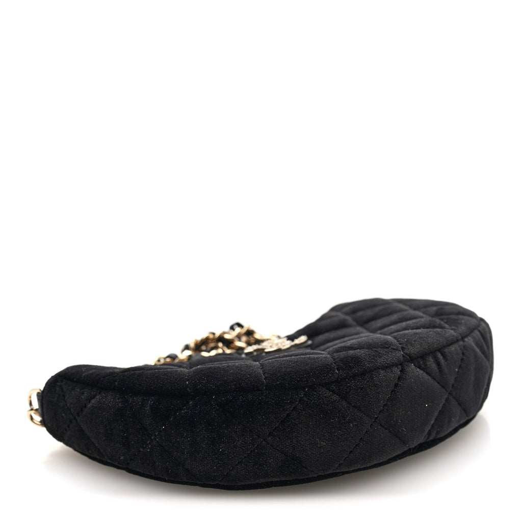 Velvet Crystal Quilted Chain Hobo Black