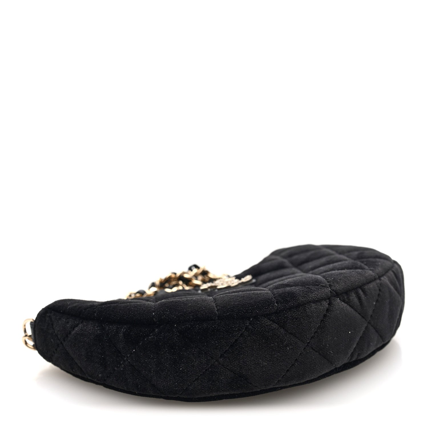 Velvet Crystal Quilted Chain Hobo Black