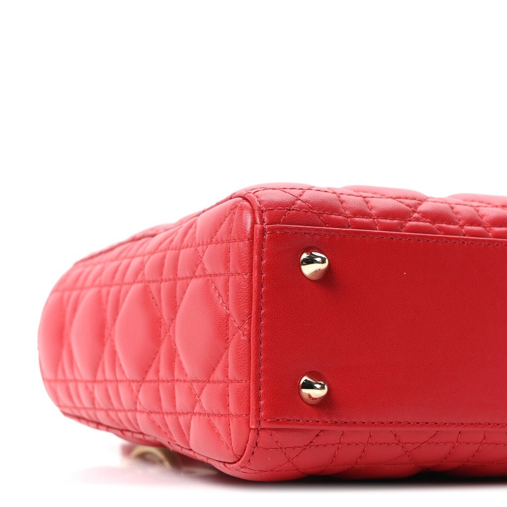 Lambskin Cannage Small Lucky Badges Lady Dior Red