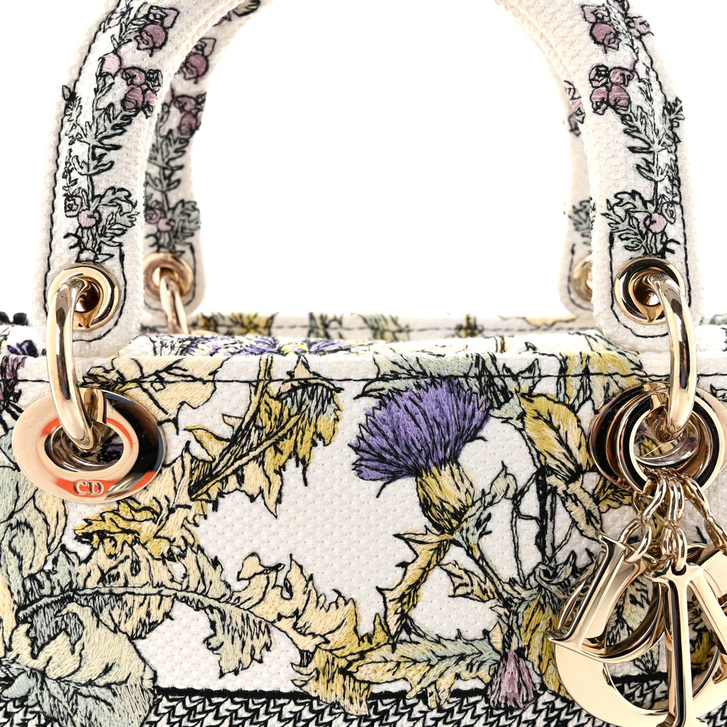 Canvas Embroidered Chardons Toile De Jouy Medium Lady D-Lite Latte Multicolor
