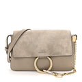 Suede Calfskin Small Faye Shoulder Bag Motty Grey