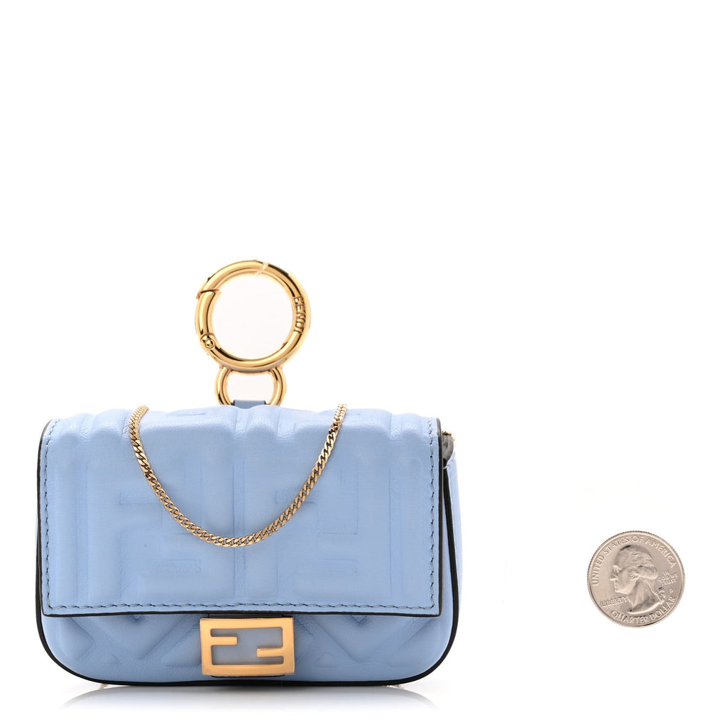 Nappa Matisse FF Embossed Nano Baguette Charm Placid Blue