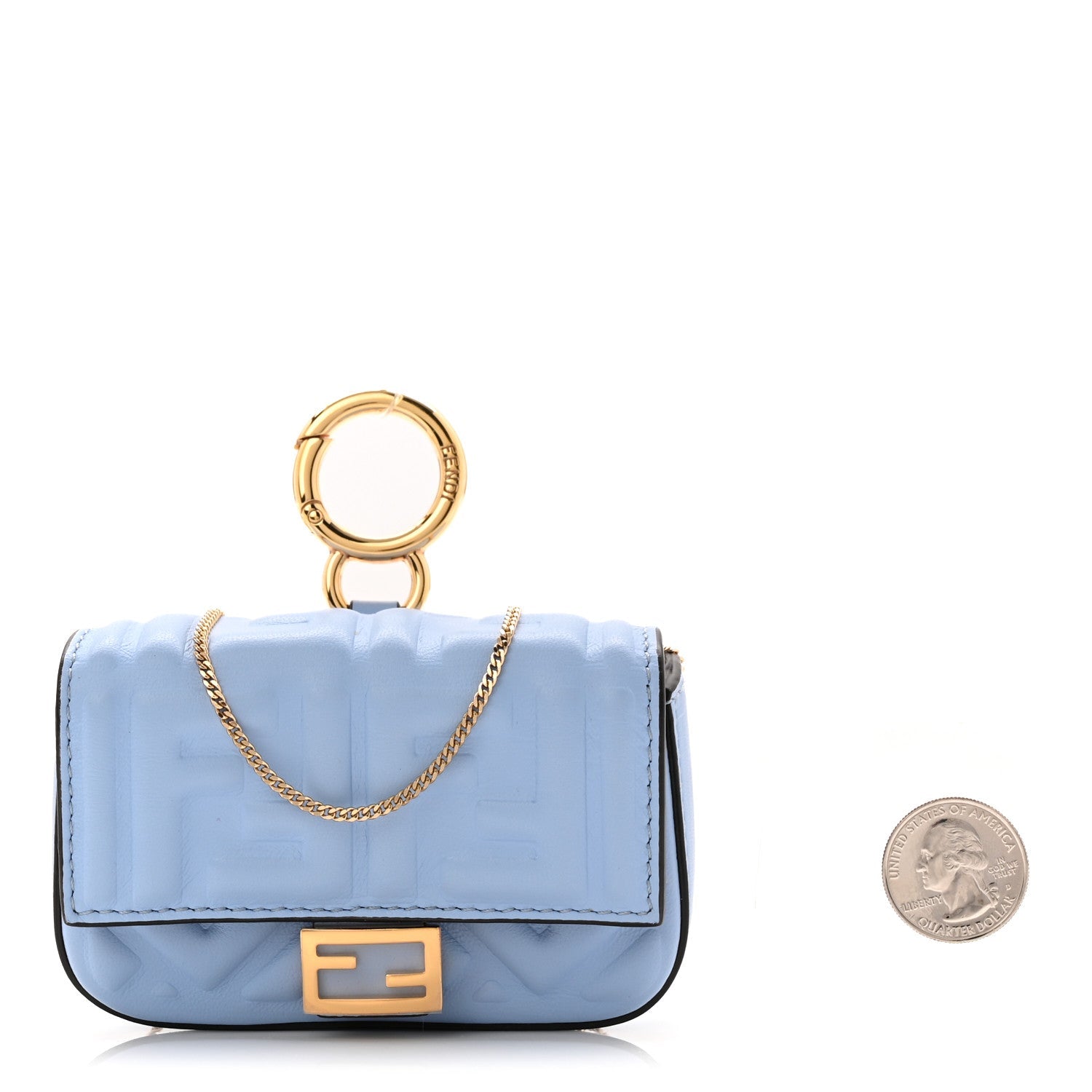 Nappa Matisse FF Embossed Nano Baguette Charm Placid Blue