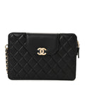 Lambskin Quilted CC Pouch Wristlet Black