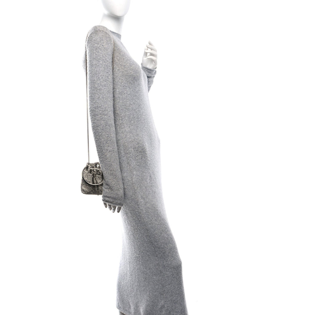 Satin Crystal Embellished Micro Bon Bon Bag Silver