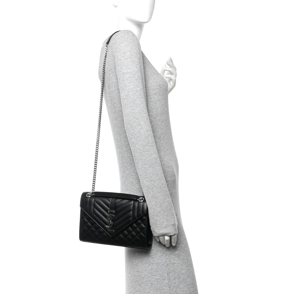 Grain De Poudre Textured Mixed Matelasse Triquilt Medium Monogram Satchel Black