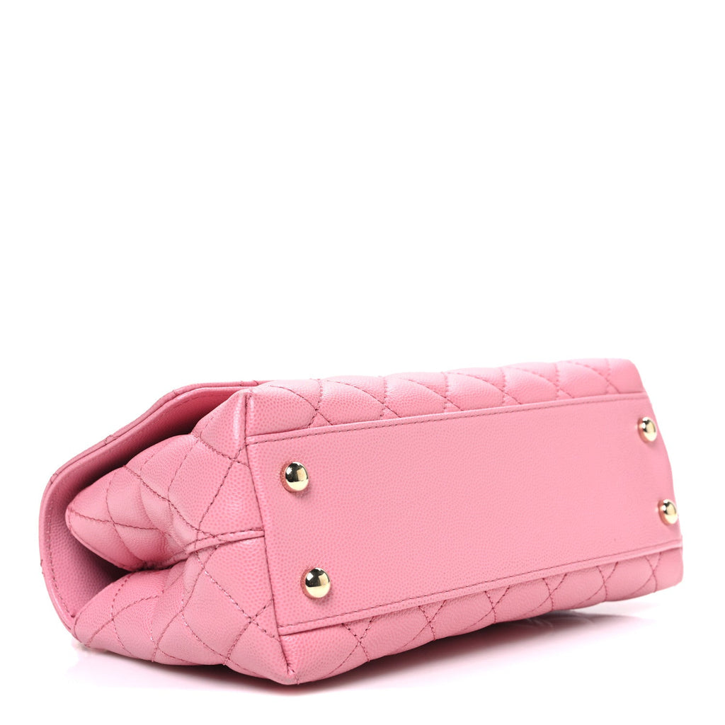 Caviar Quilted Mini Coco Chain Handle Flap Pink