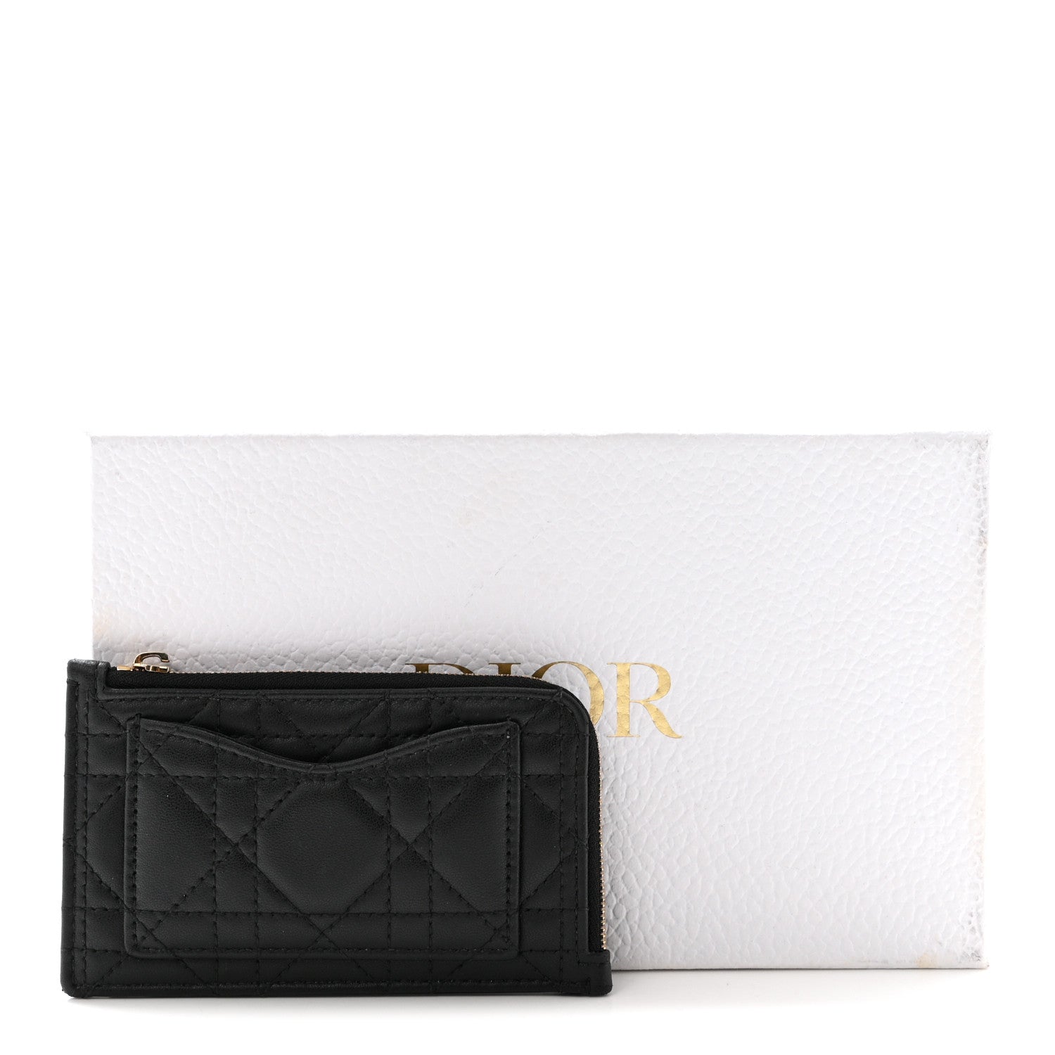 Supple Calfskin Cannage Lady Dior Cosmos Zipped  Holder Black