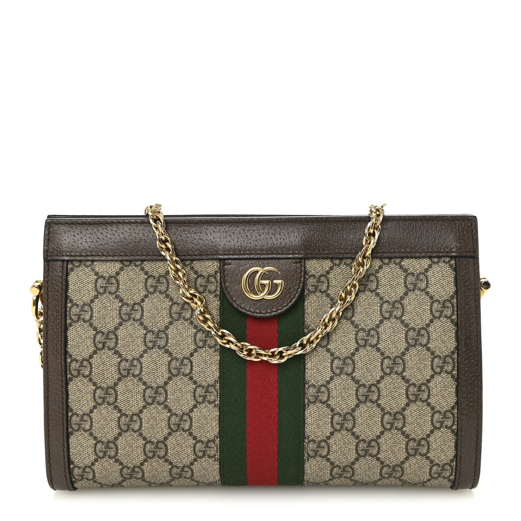GG Supreme Monogram Web Small Ophidia Chain Shoulder Bag Brown