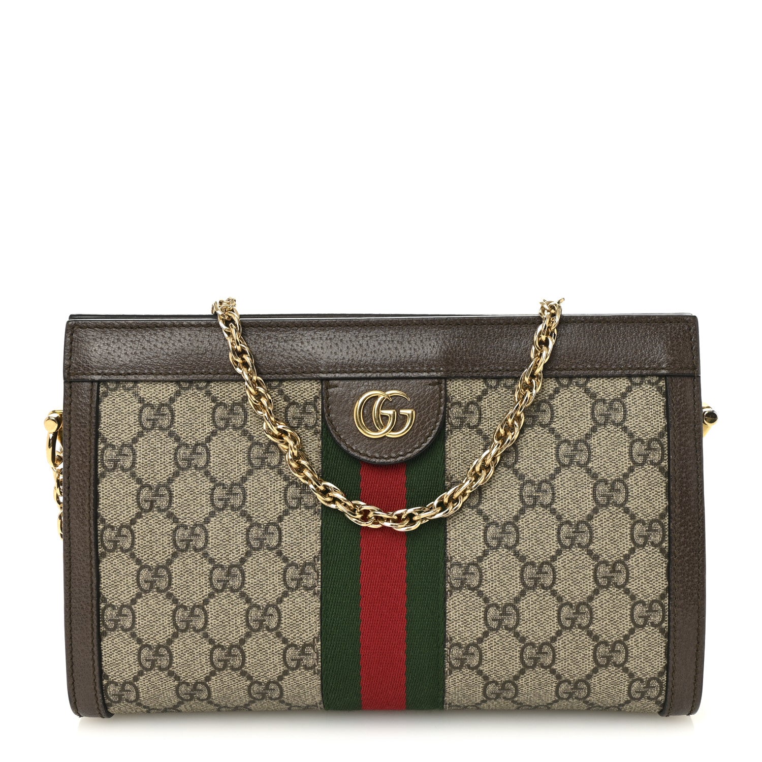 GG Supreme Monogram Web Small Ophidia Chain Shoulder Bag Brown
